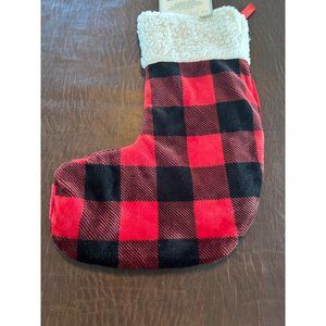 Moth Christmas stocking Red and Black plaid white fur